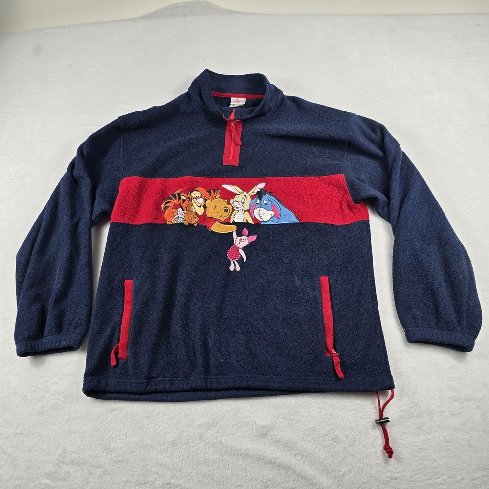 Disney Store Winnie Pooh Piglet Tigger Eeyore Fleece Jacket Blue Red Large